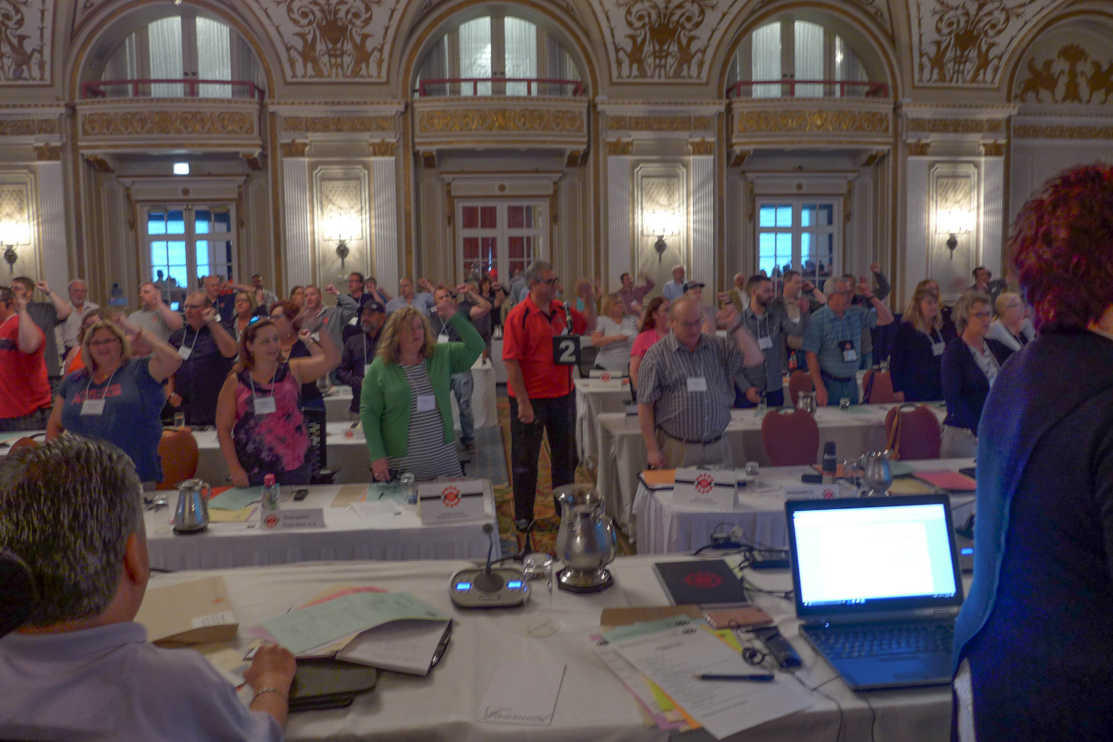 Participants signing Solidarity Forever