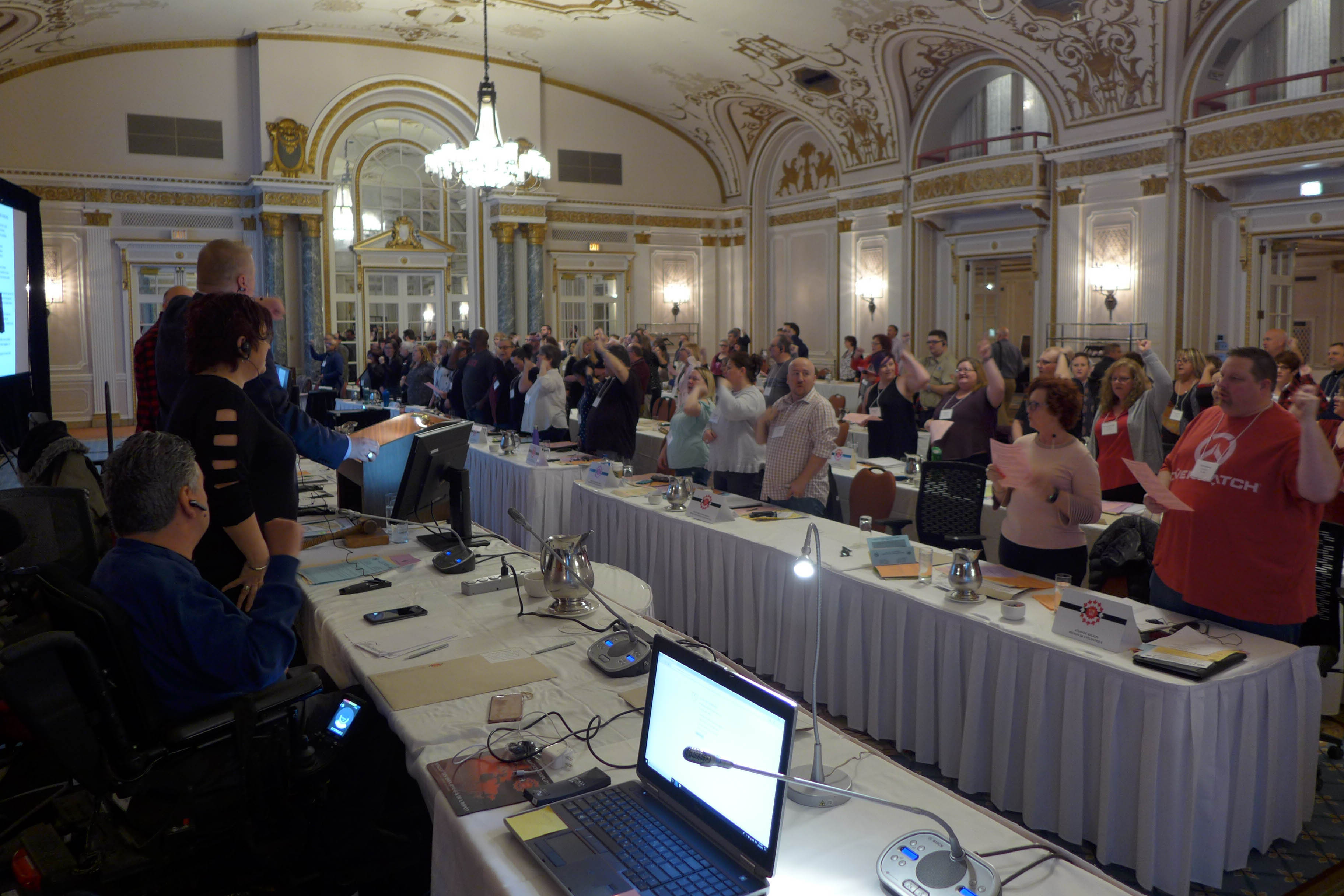 Participants signing Solidarity Forever