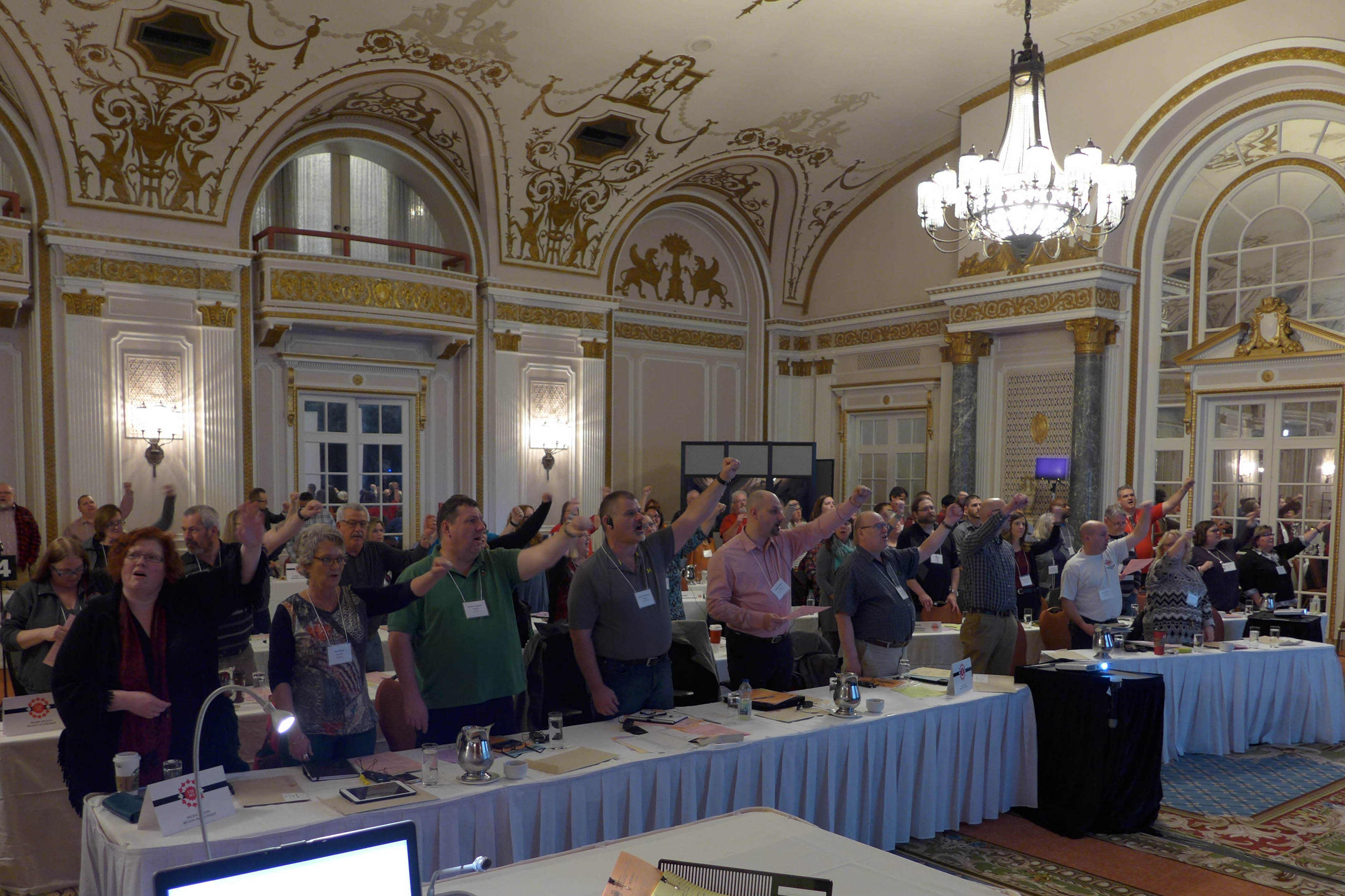 Participants signing Solidarity Forever