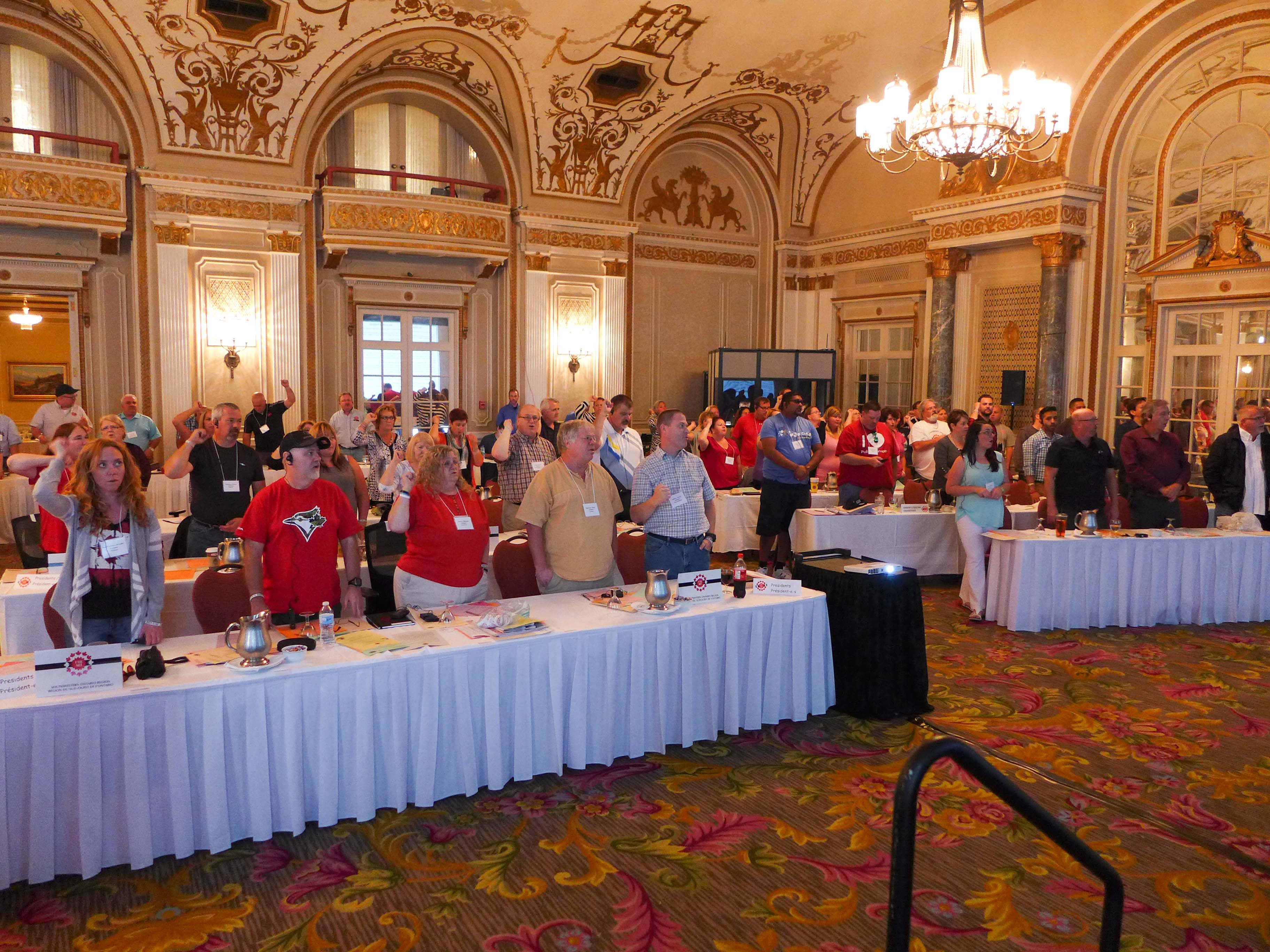 Presidents and observers singing Solidarity Forever