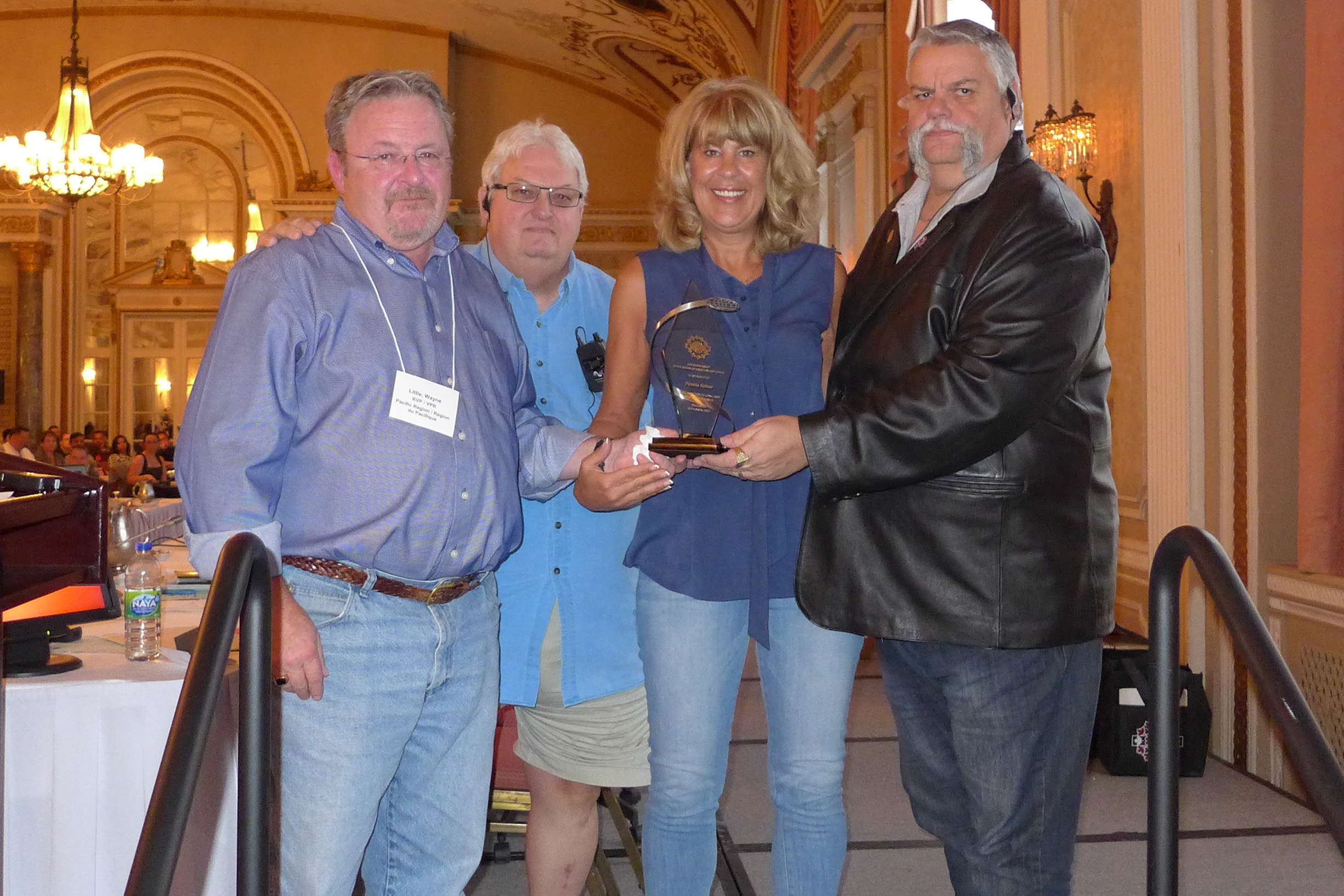 Pamela Abbott was awarded the Life Membership Award.  In the photo, Wayne Little, Denis Lalancette, Pamela Abbott and Robert Campbell