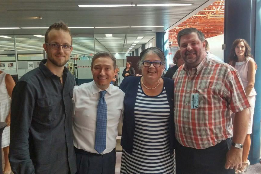 Jérôme Martel, RVP Quebec with the local MP, Revenue Minister Diane Lebouthillier, and Normand Pelletier