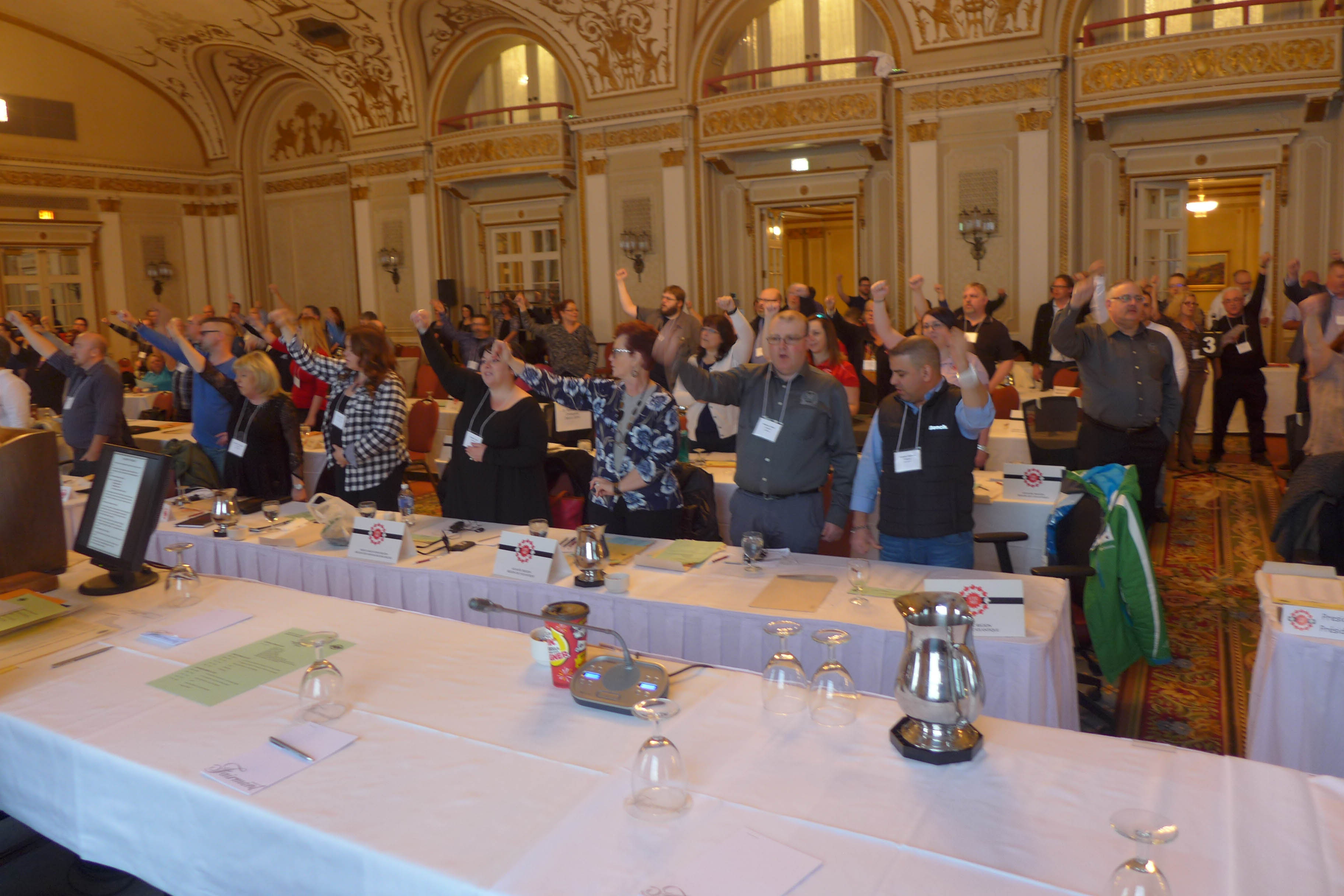 Presidents and observers singing Solidarity Forever