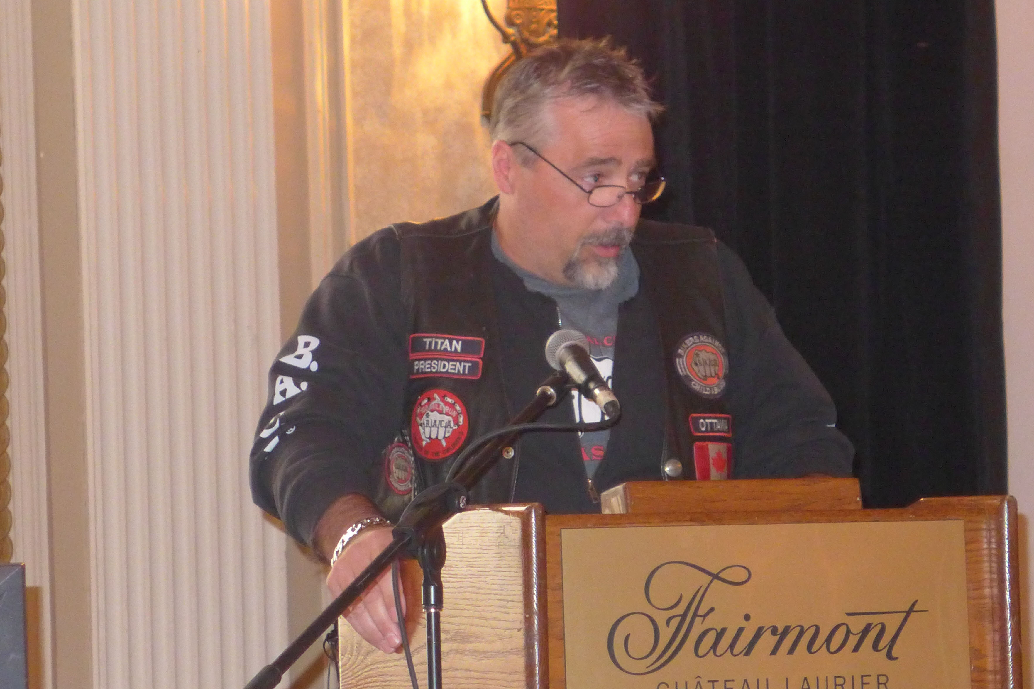 Titan, President of the Ottawa Chapter and the Ontario Provincial President of B.A.C.A . (Bikers Against Child Abuse)