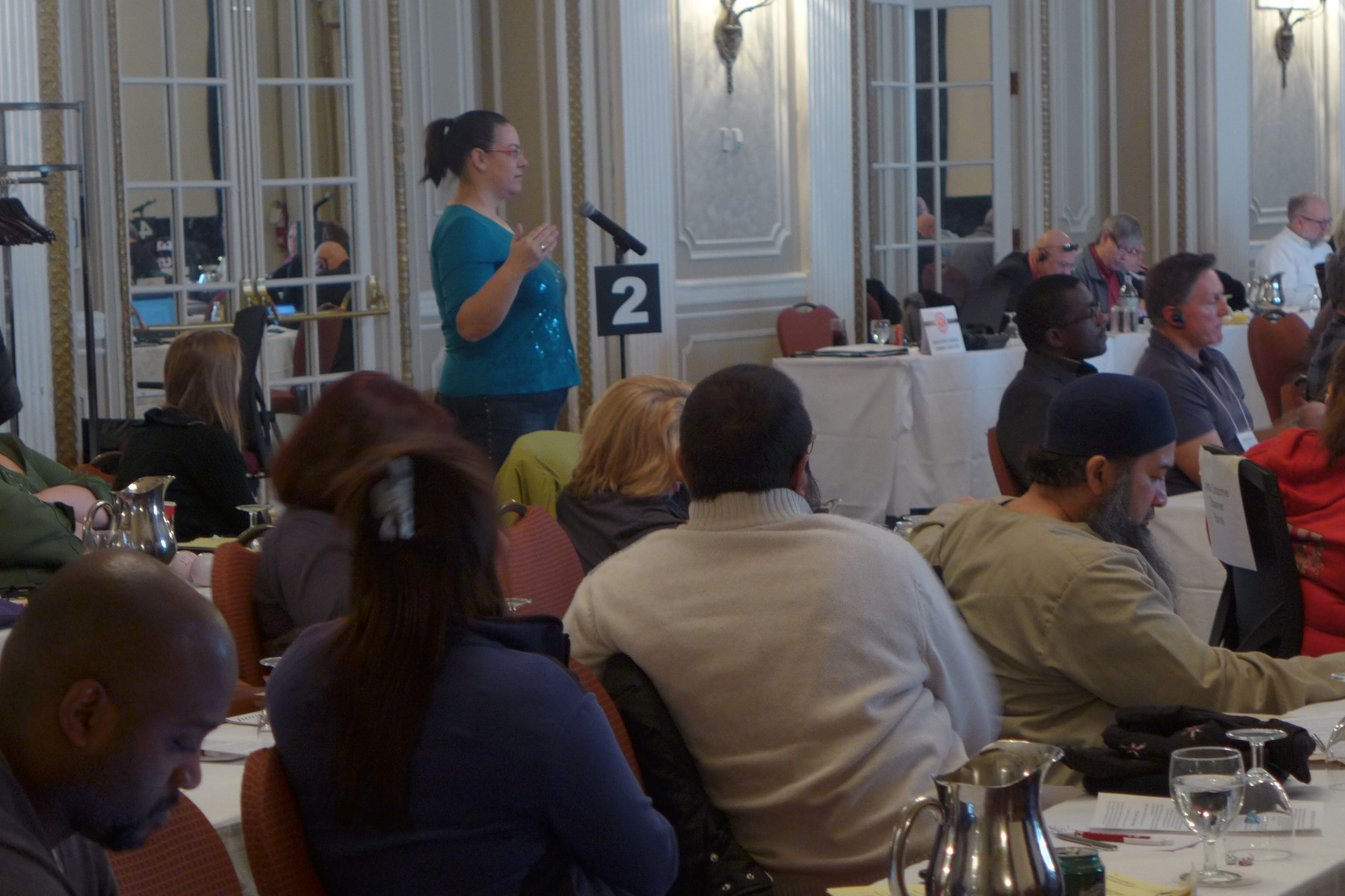 Local president at a microphone