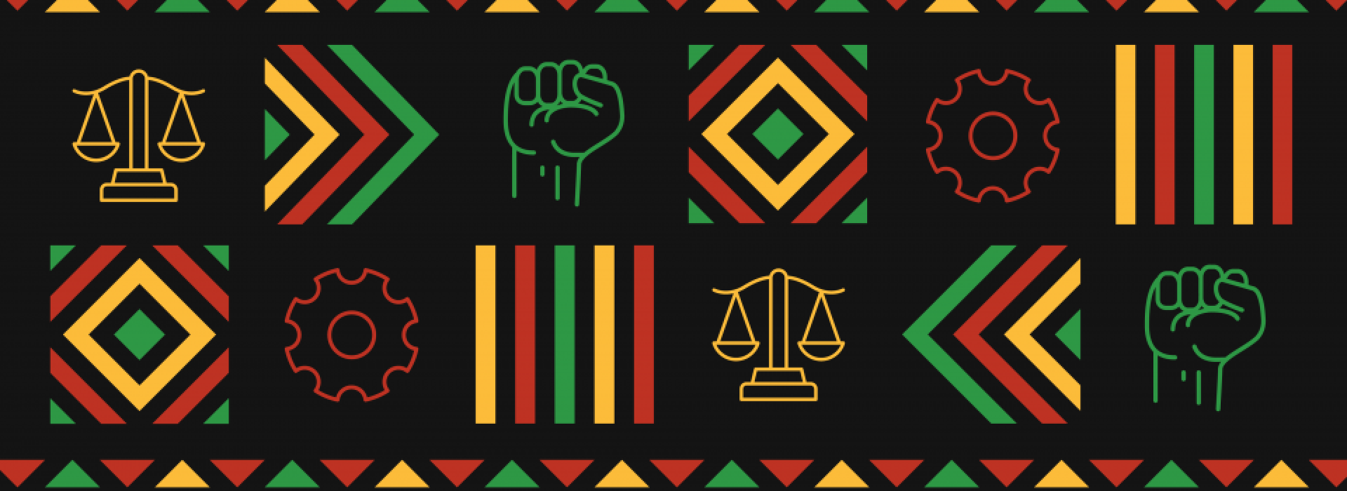 Justice scales, fist, PSAC cog