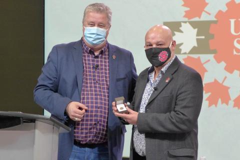 Marc Brière presents Doug Gaetz with his 35 year pin